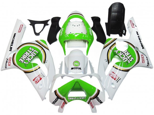 2003-2004 Kawasaki ZX6R Motorcycle Fairings - White Green Motul Lucky Strike Canada Suppliers