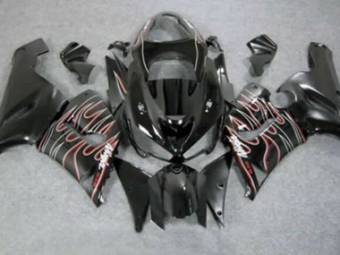 2005-2006 Kawasaki ZX6R Motorcycle Fairings - Glossy Black Red White Flame Canada Suppliers