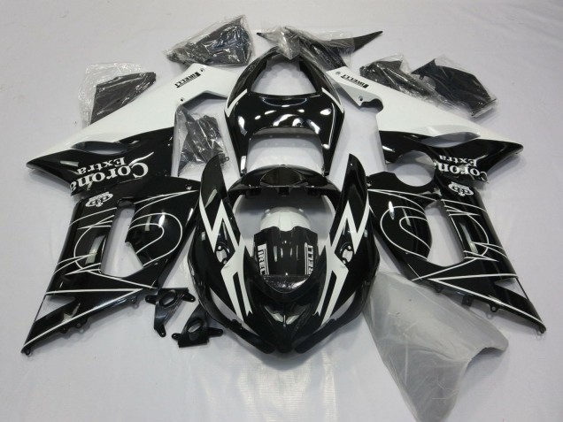 2005-2006 Kawasaki ZX6R Motorcycle Fairings - Glossy Black White Corona Extra Tribal Canada Suppliers