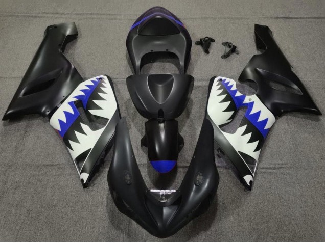 2005-2006 Kawasaki ZX6R Motorcycle Fairings - Matte Black White Blue Shark Canada Suppliers