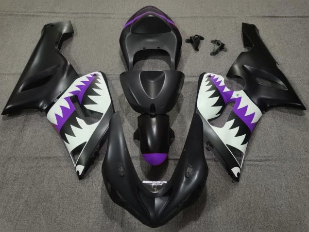 2005-2006 Kawasaki ZX6R Motorcycle Fairings - Matte Black White Purple Shark Canada Suppliers