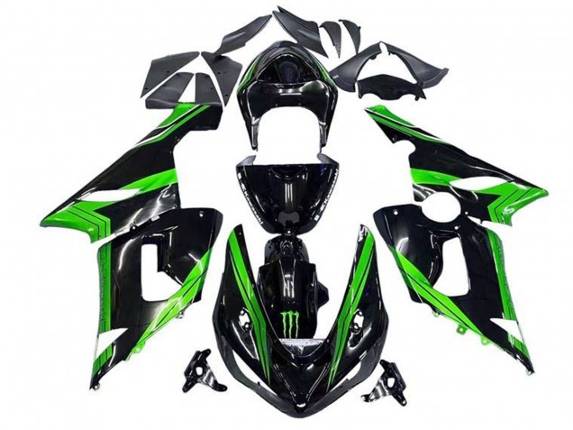2005-2006 Kawasaki ZX6R Motorcycle Fairings - Green Glossy Black Monster Stripe Canada Suppliers