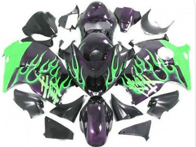 1996-2007 Suzuki GSXR 1300 Hayabusa Motorcycle Fairings - Glossy Black Green Flame Canada Suppliers