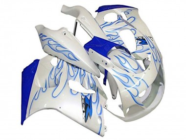 1996-2000 Suzuki GSXR 600 / GSXR 750 Motorcycle Fairings - White Blue Flame Canada Suppliers