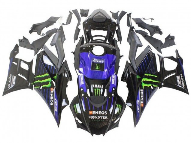 2019-2021 Yamaha YZF R3/R25 Motorcycle Fairings - Blue Glossy Black Green ENEOS Monster Canada Suppliers