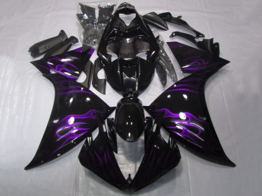 2012-2014 Yamaha YZF 1000 R1 Motorcycle Fairings - Glossy Black Purple Flame Canada Suppliers