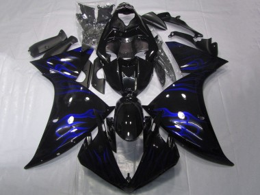 2012-2014 Yamaha YZF 1000 R1 Motorcycle Fairings - Glossy Black Blue Flame Canada Suppliers