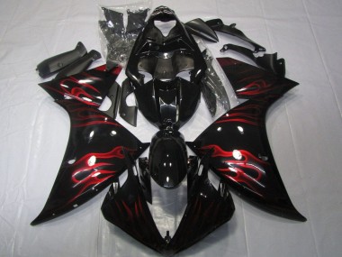 2012-2014 Yamaha YZF 1000 R1 Motorcycle Fairings - Glossy Black Red Flame Canada Suppliers