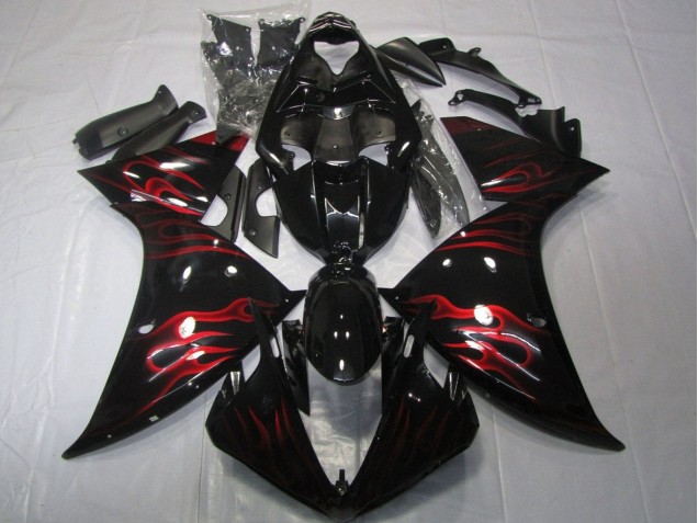 2012-2014 Yamaha YZF 1000 R1 Motorcycle Fairings - Glossy Black Red Flame Canada Suppliers