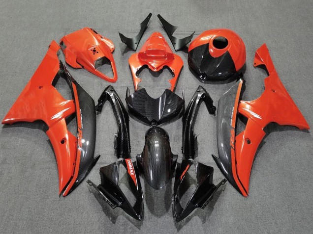 2008-2016 Yamaha YZF R6 Motorcycle Fairings - Orange Black Carbon Fiber Style Canada Suppliers