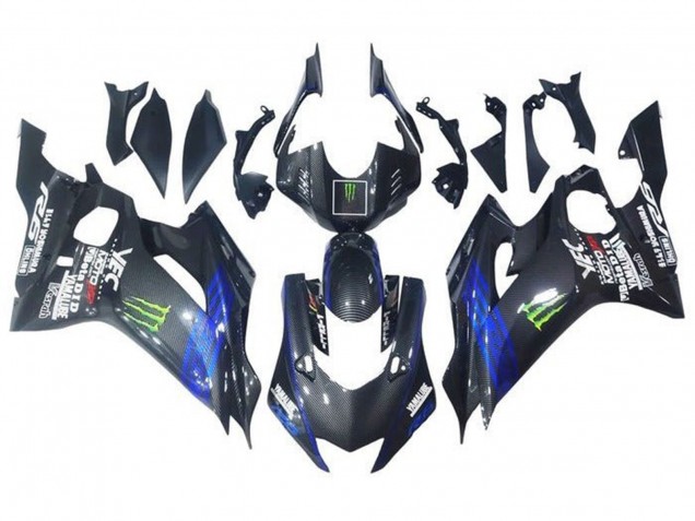 2017-2023 Yamaha YZF R6 Motorcycle Fairings - Blue Black Faux Carbon Fiber Green Monster Canada Suppliers
