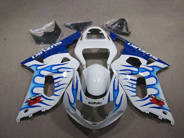 2001-2003 Suzuki GSXR 750 Motorcycle Fairings - White Blue Flame Canada Suppliers