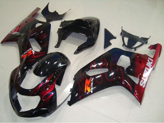 2001-2003 Suzuki GSXR 750 Motorcycle Fairings - Glossy Black Red Flame Canada Suppliers