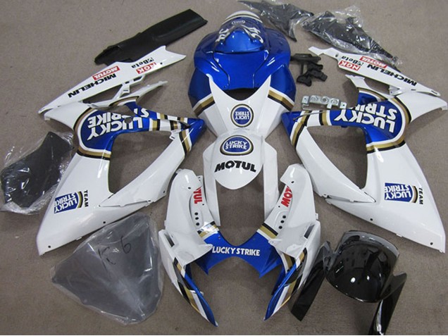2006-2007 Suzuki GSXR 750 Motorcycle Fairings - White Blue Michelin Motul Lucky Strike Canada Suppliers