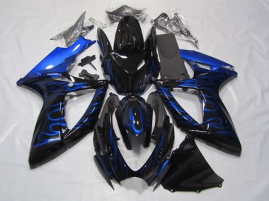 2006-2007 Suzuki GSXR 750 Motorcycle Fairings - Glossy Black Blue Flame Canada Suppliers