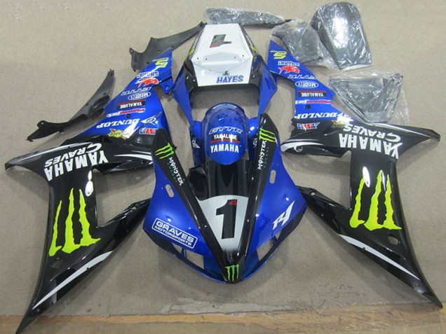 2002-2003 Yamaha YZF R1 Motorcycle Fairings - White Blue Black Neon Yellow Monster Graves 1 Canada Suppliers