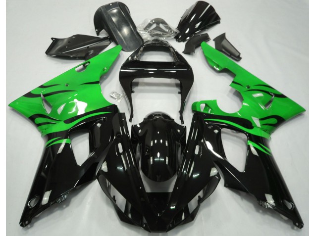 2000-2001 Black Flame & Green R1 Motorcycle Fairings 2000-2001 Black Flame & Green R1 Motorcycle Fairings
