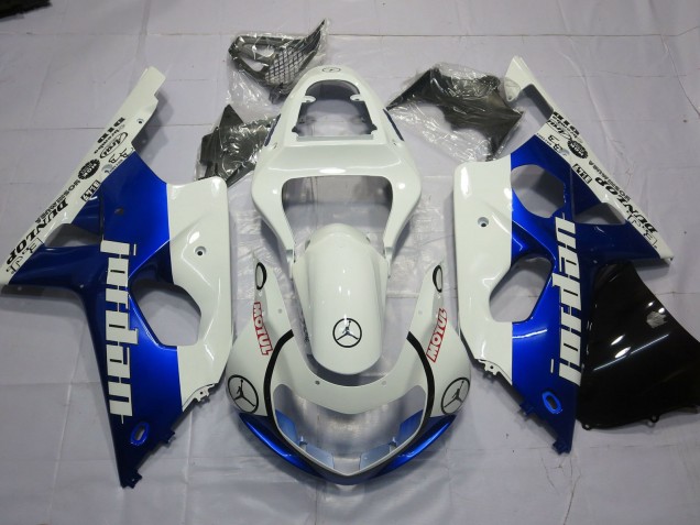 2000-2002 Jordan Blue and White GSXR 1000 Motorcycle Fairings 2000-2002 Jordan Blue and White GSXR 1000 Motorcycle Fairings