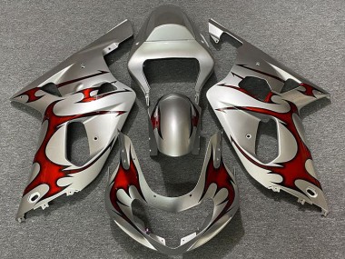 2001-2003 Gloss Silver & Red GSXR 600-750 Motorcycle Fairings