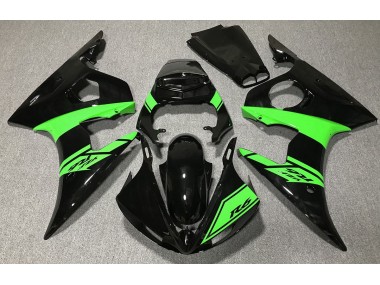 2003-2004 Gloss Black and Green R6 Motorcycle Fairings
