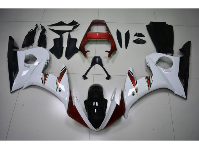2003-2004 Gloss White & Red Accents R6 Motorcycle Fairings 2003-2004 Gloss White & Red Accents R6 Motorcycle Fairings