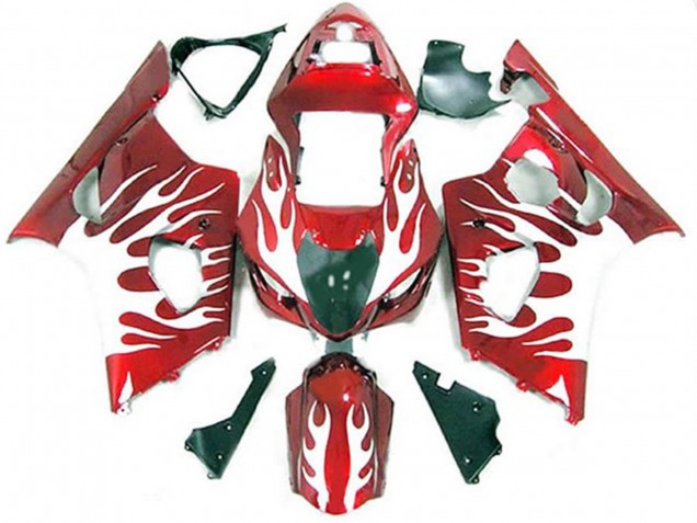 2003-2004 White and Red Flame GSXR 1000 Motorcycle Fairings 2003-2004 White and Red Flame GSXR 1000 Motorcycle Fairings