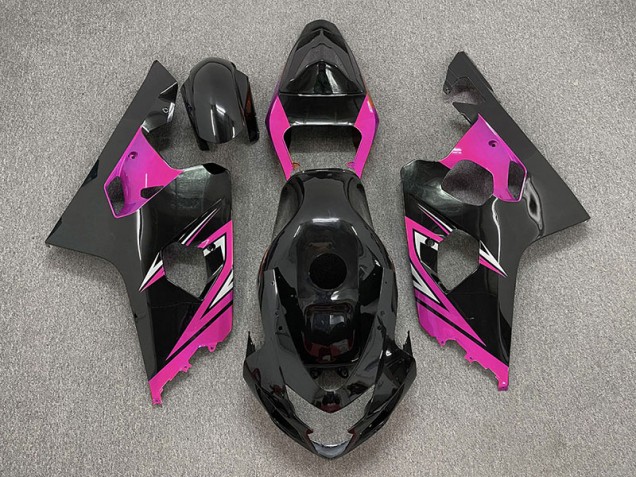 2004-2005 Gloss Black and Pink GSXR 600-750 Motorcycle Fairings 2004-2005 Gloss Black and Pink GSXR 600-750 Motorcycle Fairings