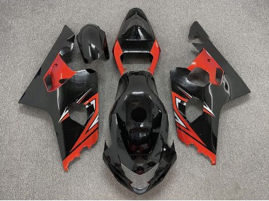 2004-2005 Gloss Black and Red GSXR 600-750 Motorcycle Fairings