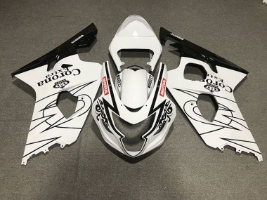 2004-2005 Gloss Black and White Corona Style GSXR 600-750 Motorcycle Fairings