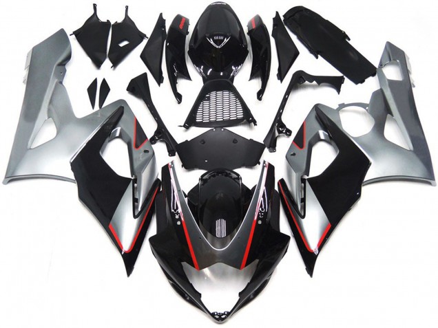 2005-2006 Black and Silver Gloss with Red GSXR 1000 Motorcycle Fairings 2005-2006 Black and Silver Gloss with Red GSXR 1000 Motorcycle Fairings