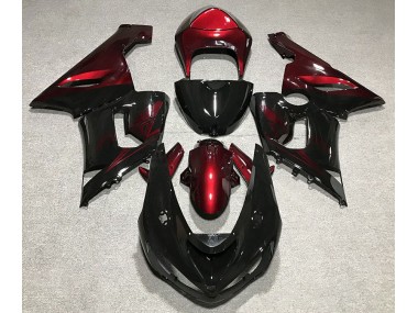2005-2006 Gloss Black and Red ZX6R Motorcycle Fairings