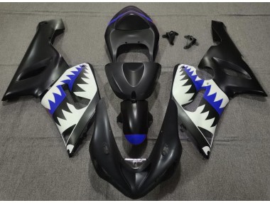 2005-2006 Matte Black and Blue Shark ZX6R Motorcycle Fairings