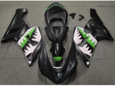 2005-2006 Matte Black and Green Shark ZX6R Motorcycle Fairings