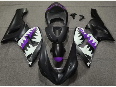2005-2006 Matte Black and Purple Shark ZX6R Motorcycle Fairings
