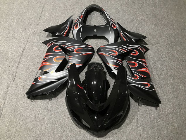 2006-2007 Matte Black & Flame ZX10R Motorcycle Fairings 2006-2007 Matte Black & Flame ZX10R Motorcycle Fairings
