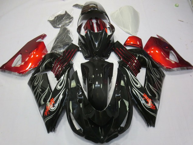 2006-2011 Black Flame Red ZX14R Motorcycle Fairings 2006-2011 Black Flame Red ZX14R Motorcycle Fairings