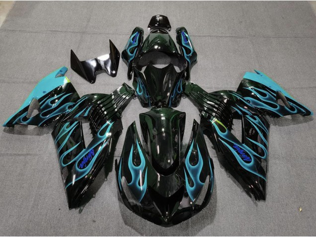 2006-2011 Light Blue Flame ZX14R Motorcycle Fairings 2006-2011 Light Blue Flame ZX14R Motorcycle Fairings