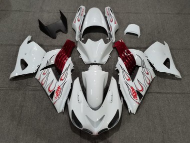 2006-2011 White Red Flame ZX14R Motorcycle Fairings