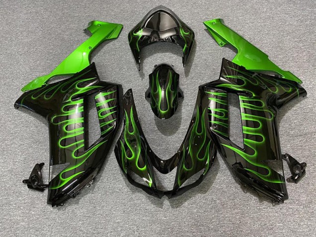 2007-2008 Gloss Black & Green Flame ZX6R Motorcycle Fairings 2007-2008 Gloss Black & Green Flame ZX6R Motorcycle Fairings