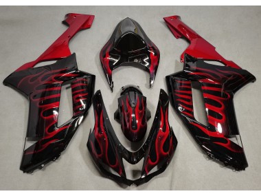 2007-2008 Gloss Black & Red Flame ZX6R Motorcycle Fairings