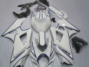 2007-2008 Gloss White Blue Pin Stripe GSXR 1000 Motorcycle Fairings