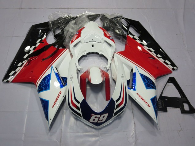 2007-2014 69 White and Red Ducati 848 1098 1198 Motorcycle Fairings 2007-2014 69 White and Red Ducati 848 1098 1198 Motorcycle Fairings