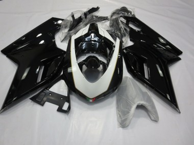 2007-2014 Gloss Black and White Ducati 848 1098 1198 Motorcycle Fairings