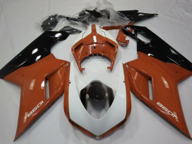 2007-2014 Gloss Orange & White Ducati 848 1098 1198 Motorcycle Fairings