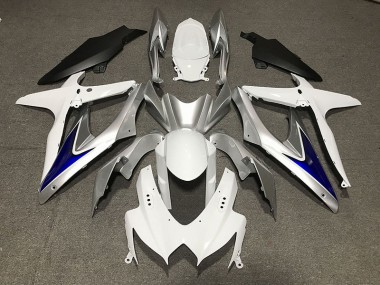 2008-2010 Gloss White With Silver and blue Matte Black Lower GSXR 600-750 Motorcycle Fairings