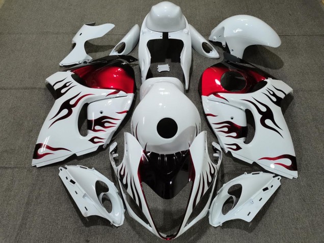 2008-2020 Gloss White & Red Flame GSXR 1300 Hayabusa Motorcycle Fairings 2008-2020 Gloss White & Red Flame GSXR 1300 Hayabusa Motorcycle Fairings