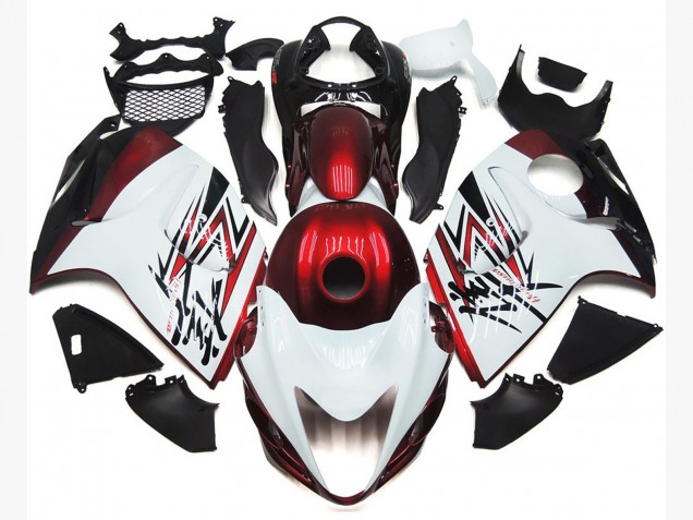 2008-2020 Gloss White with Deep Red Custom GSXR 1300 Hayabusa Motorcycle Fairings 2008-2020 Gloss White with Deep Red Custom GSXR 1300 Hayabusa Motorcycle Fairings