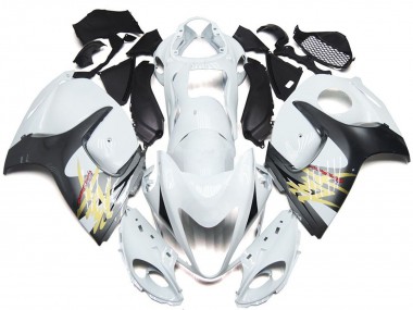 2008-2020 Gloss White with Silver Style GSXR 1300 Hayabusa Motorcycle Fairings