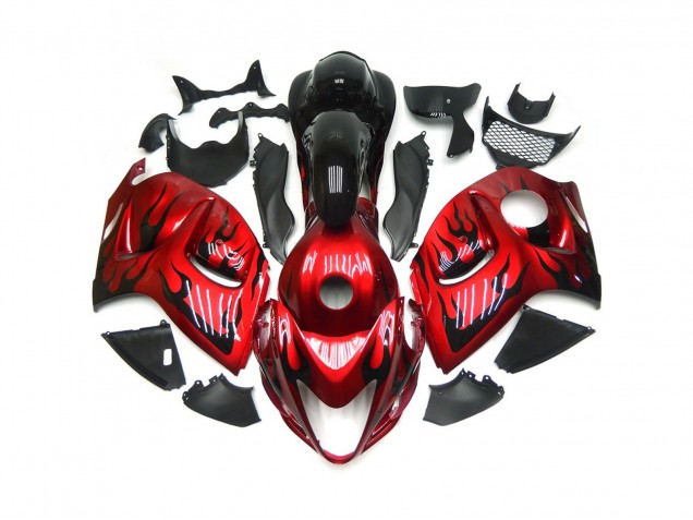 2008-2020 Vibrant Red with Black Flames GSXR 1300 Hayabusa Motorcycle Fairings 2008-2020 Vibrant Red with Black Flames GSXR 1300 Hayabusa Motorcycle Fairings