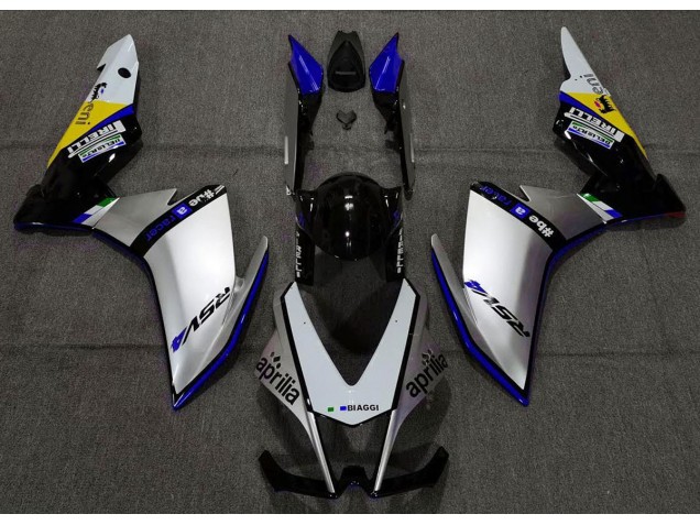 2010-2015 Silver Pirelli & Blue RSV4 1000 Motorcycle Fairings 2010-2015 Silver Pirelli & Blue RSV4 1000 Motorcycle Fairings